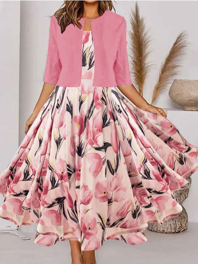 Loose Square Neck Elegant Floral Two-Piece Set QF120