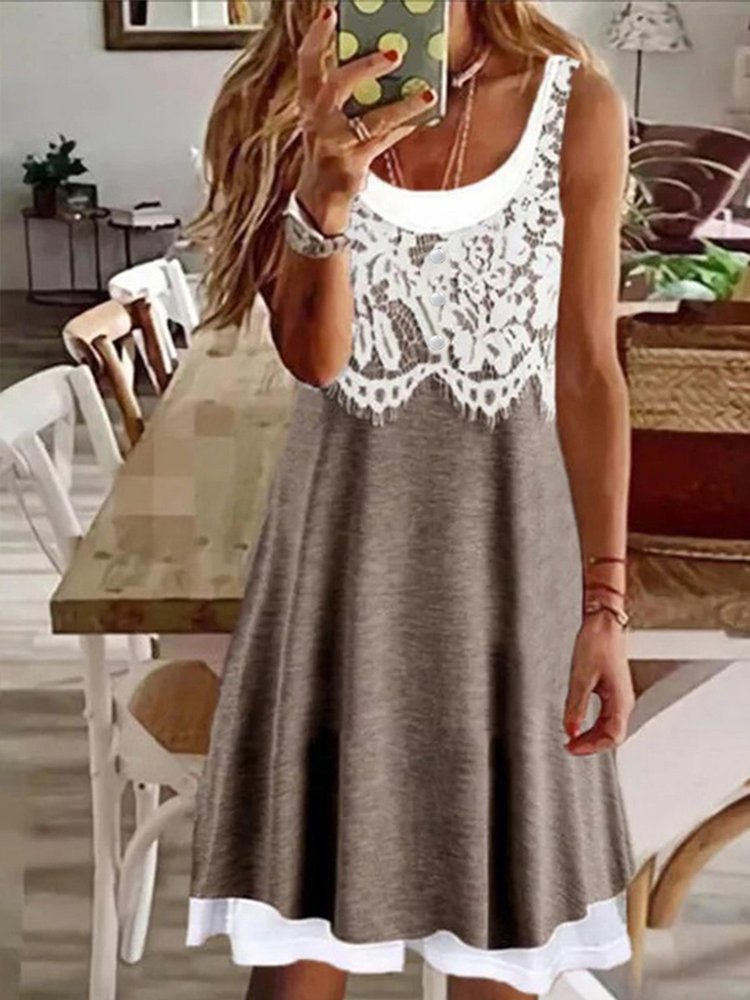 Plain Crew Neck Casual Short sleeve Knit Dress WE113