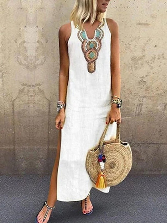 V Neck Floral Tribal Casual Mexican Dress AD691