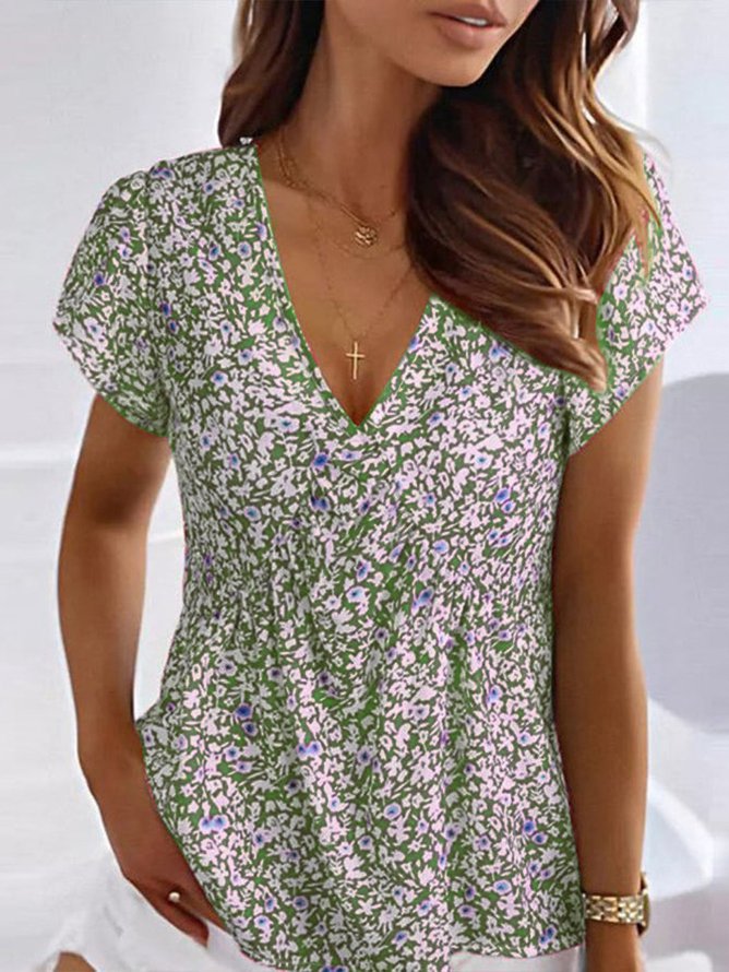 Lässiges Kurzarm-T-Shirt mit V-Ausschnitt für Damen AT10046