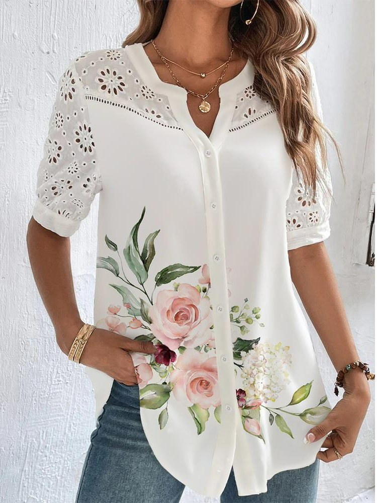 Loose V Neck Floral Casual Blouse RR40