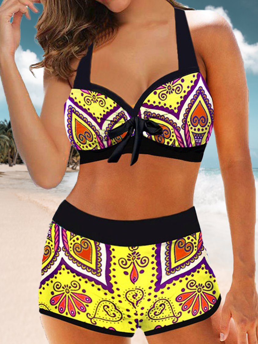 Casual Ethnic Printing Scoop Neck Bikini QAP35