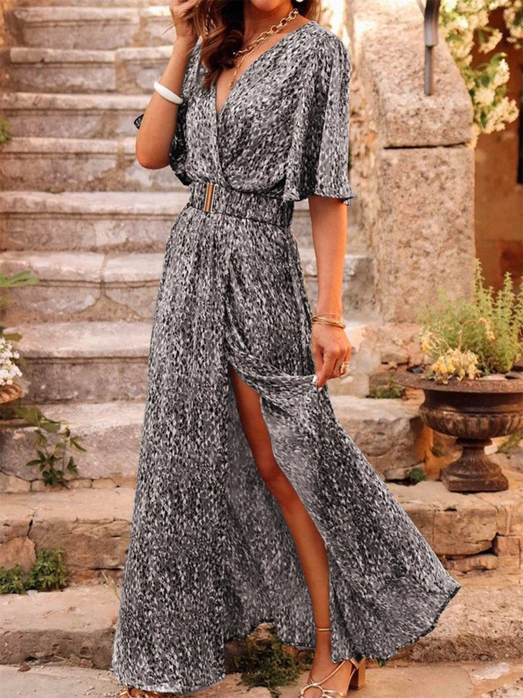 Vacation Disty Floral Short Sleeve Dress QU65