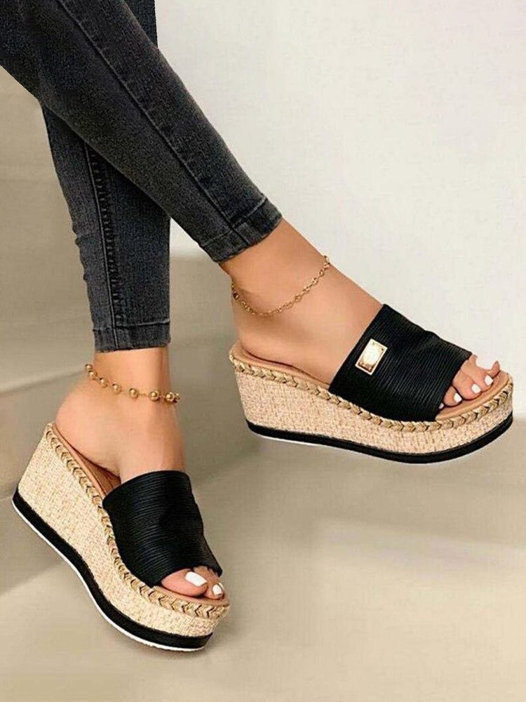 Resort Hemp Rope Sole Wedge Sandals QI115