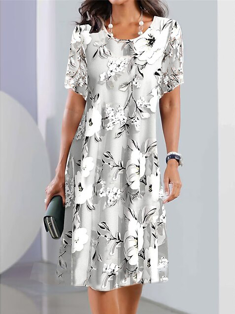 Loose Crew Neck Casual Dress With No Belt QM74