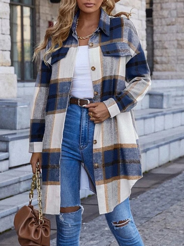 Hemdkragen, lockerer, lässiger Farbblock-Mantel QL114