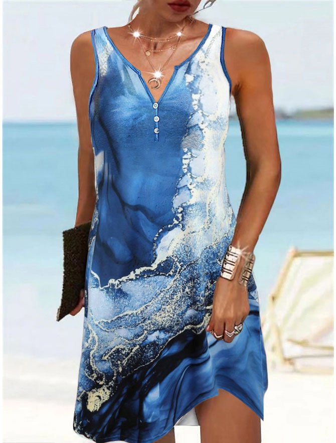 Blue Abstract Design Knit Tank Dress WT108