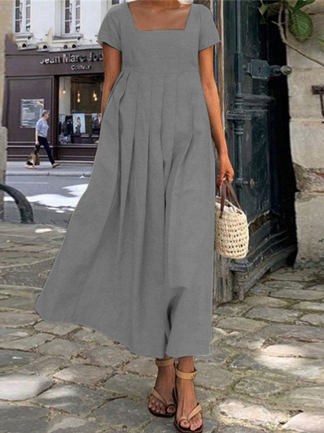 Loose Cotton And Linen Casual Plain Dress QPQ92