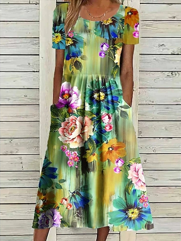 Floral Casual Loose Dress With No Belt WL109