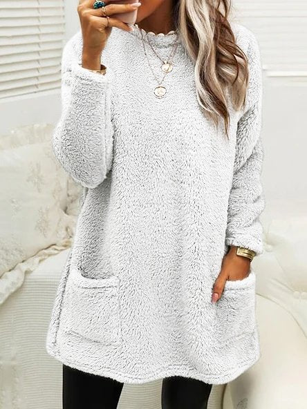 Robe thermique décontractée à col ras du cou en peluche DK1027