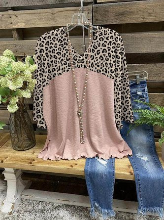 Printed Crew Neck Casual Cotton-Blend Blouse CZ13