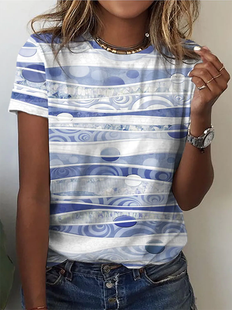 Lässiges, gestreiftes T-Shirt mit kurzen Ärmeln MMq12