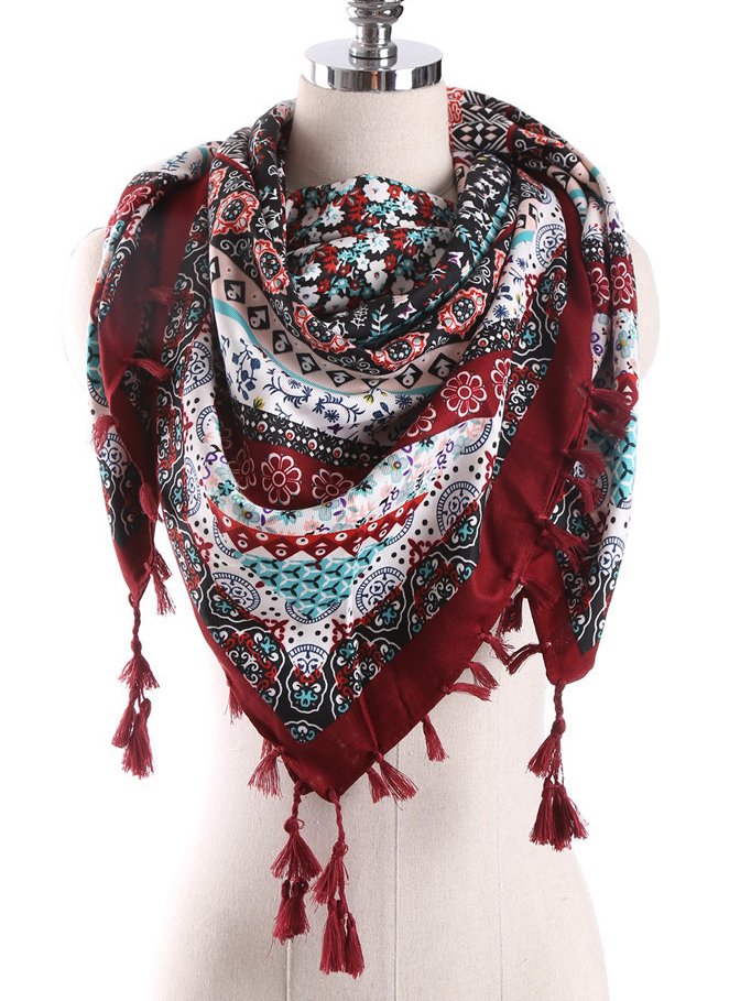 Boho Silk Ethnic Pattern Pattern Scarf Beach Vacation Everyday Accessories QAR28