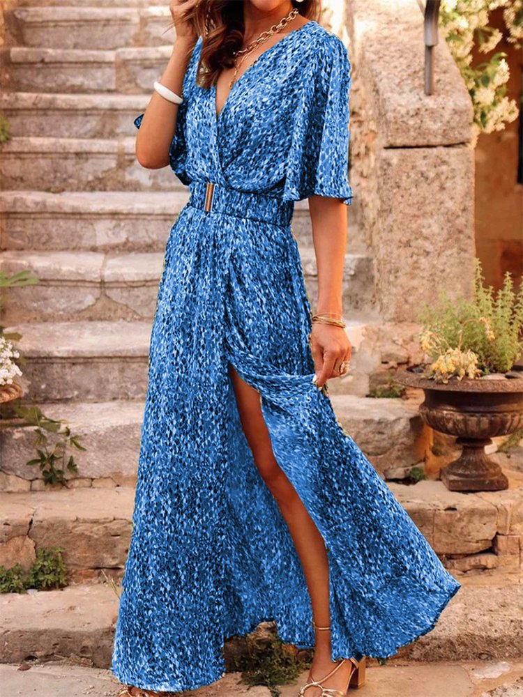 Vacation Disty Floral Short Sleeve Dress QU65