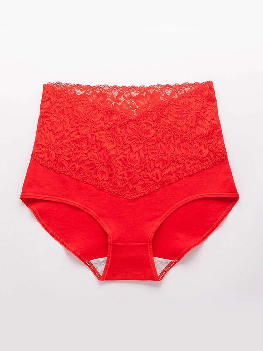 Lace Splicing Receiving Abdomen Hip Raise High Waist Briefs Plus Size QAR10