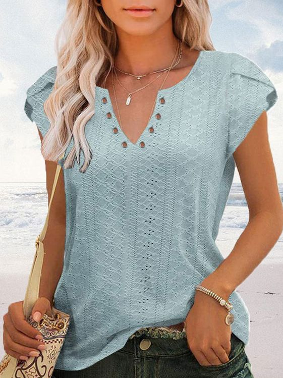 V Neck Vacation Plain Shirt AC10058