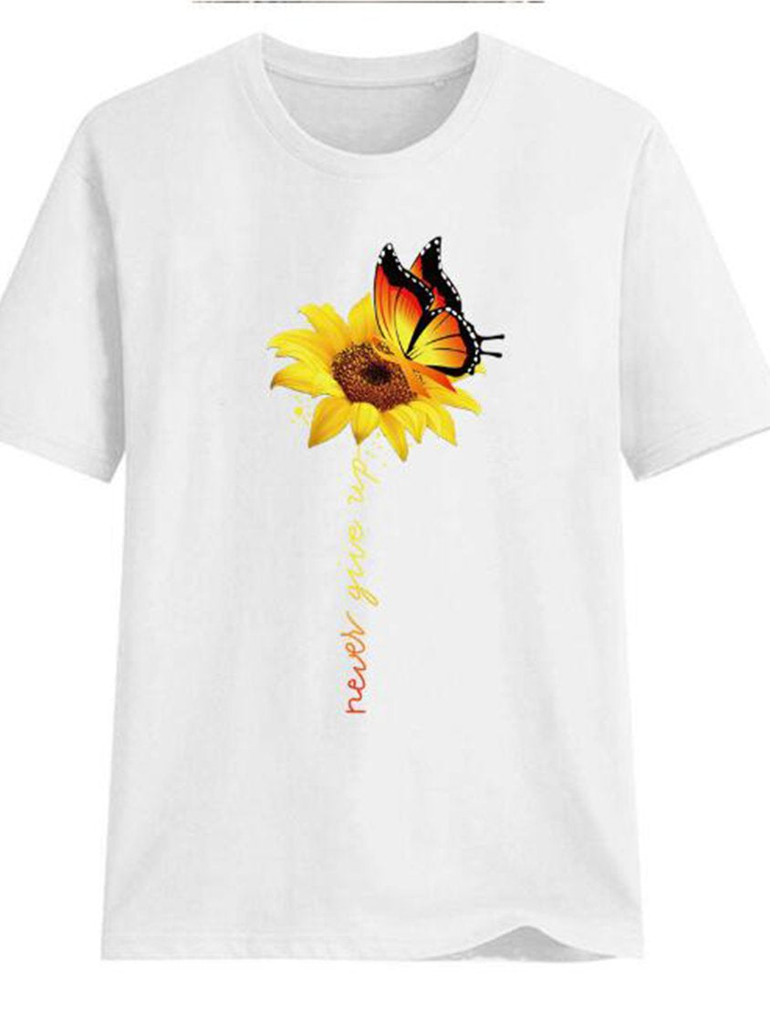 Printed Round Neck Cotton-Blend Short Sleeve shirt & Top MMq49