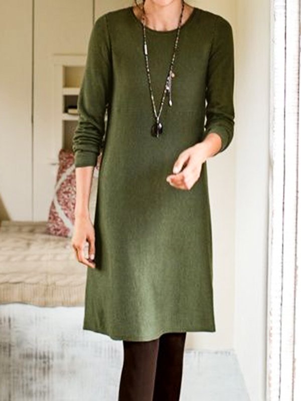 Cotton-Blend Casual Regular Fit Plain Dress WJ101