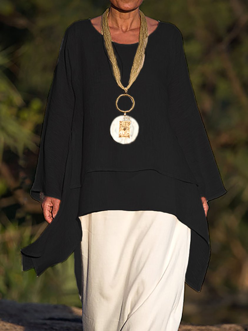 Casual Long Sleeve Crew Neck Blouse Tunics AH641