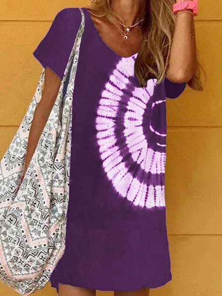 V Neck Tie Dye Casual Mini Dresses WJ63
