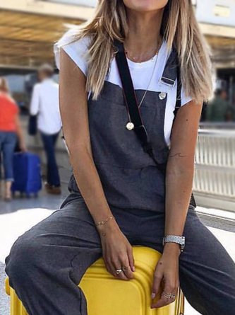 Casual Cotton-Blend Plain Jumpsuits&rompers CM37