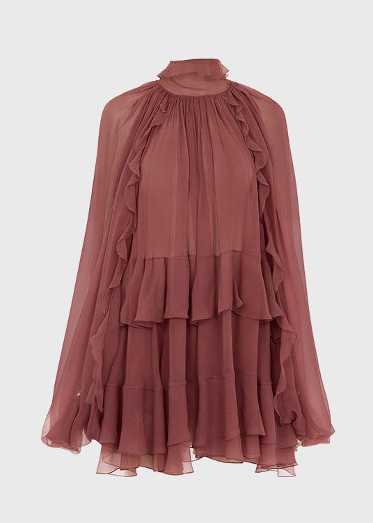 Haut patchwork en mousseline de soie, chemise à volants rouge brique à la française 