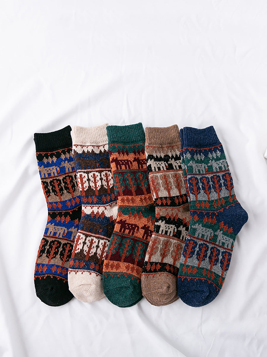 5 Paar Damen Wintersocken aus ethnischer Wolle AS1019