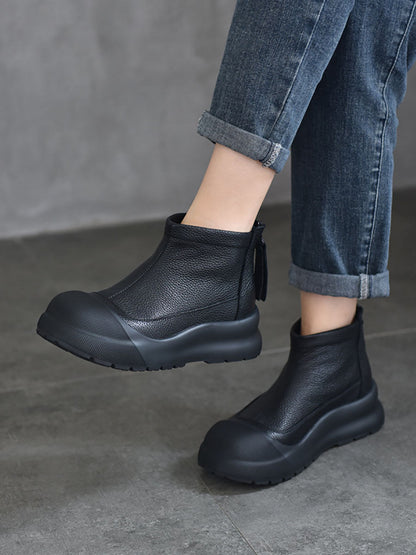 Bottines à plateforme solide en cuir véritable pour femmes, automne AV1007