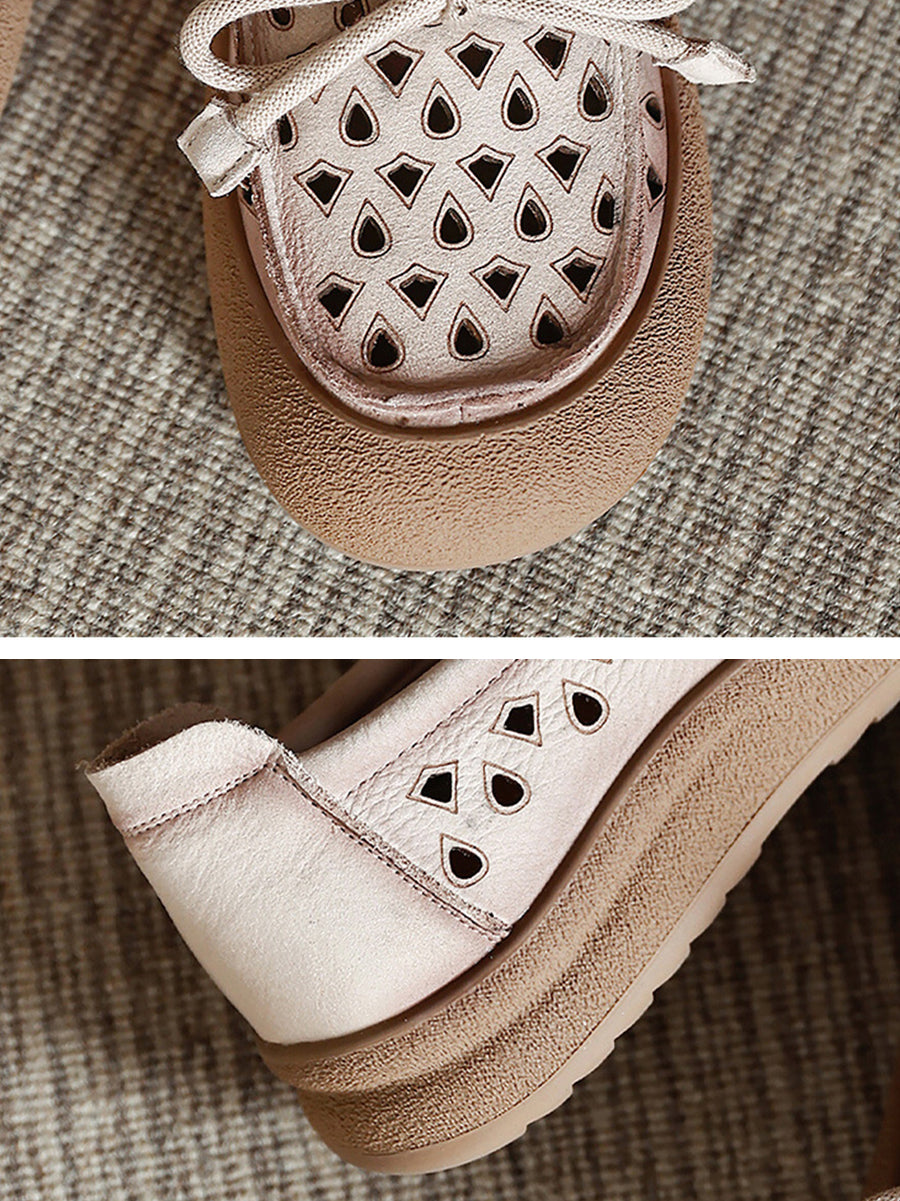 Echte Schuhe Aushöhlen Sommer Leder Flache Frauen