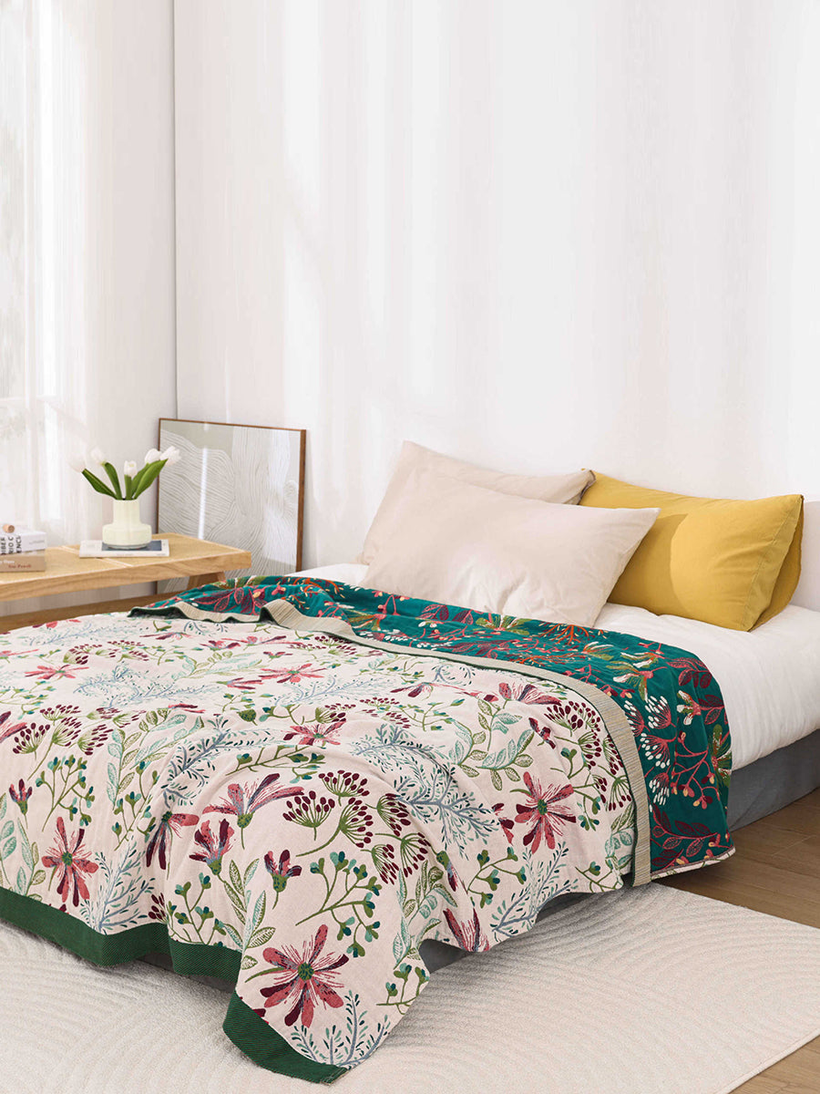 Mehrschichtige Bett- und Sofadecke aus Baumwolljacquard mit Blumenmuster RR015