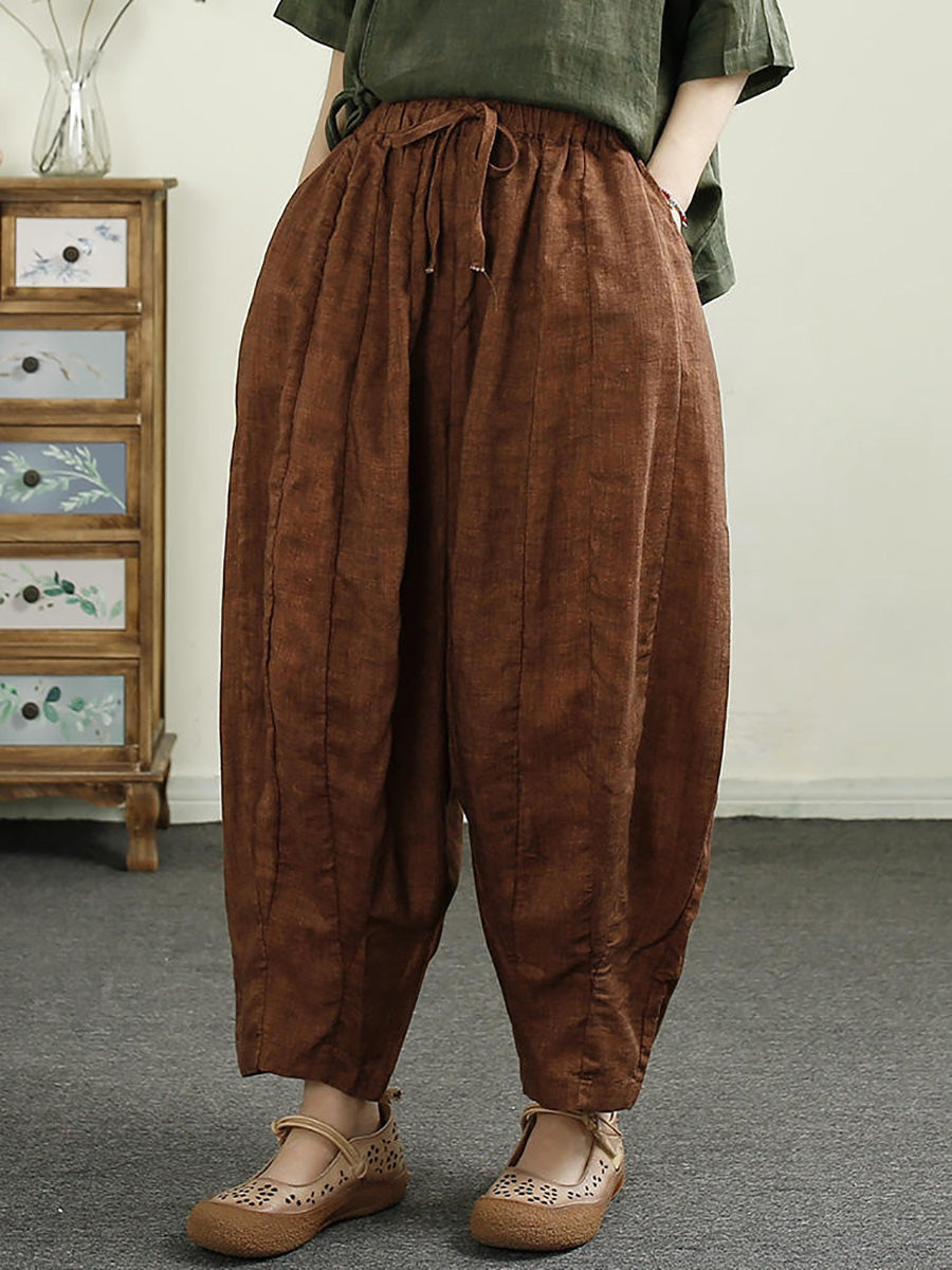 Women Summer Retro Spliced Harem Linen Pants CX010