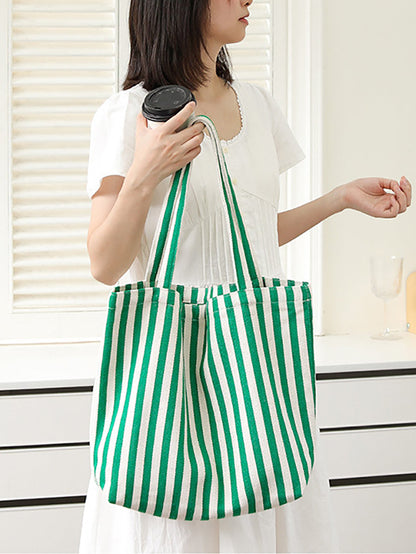 Casual Women Stripe Shoulder Canvas Bag
