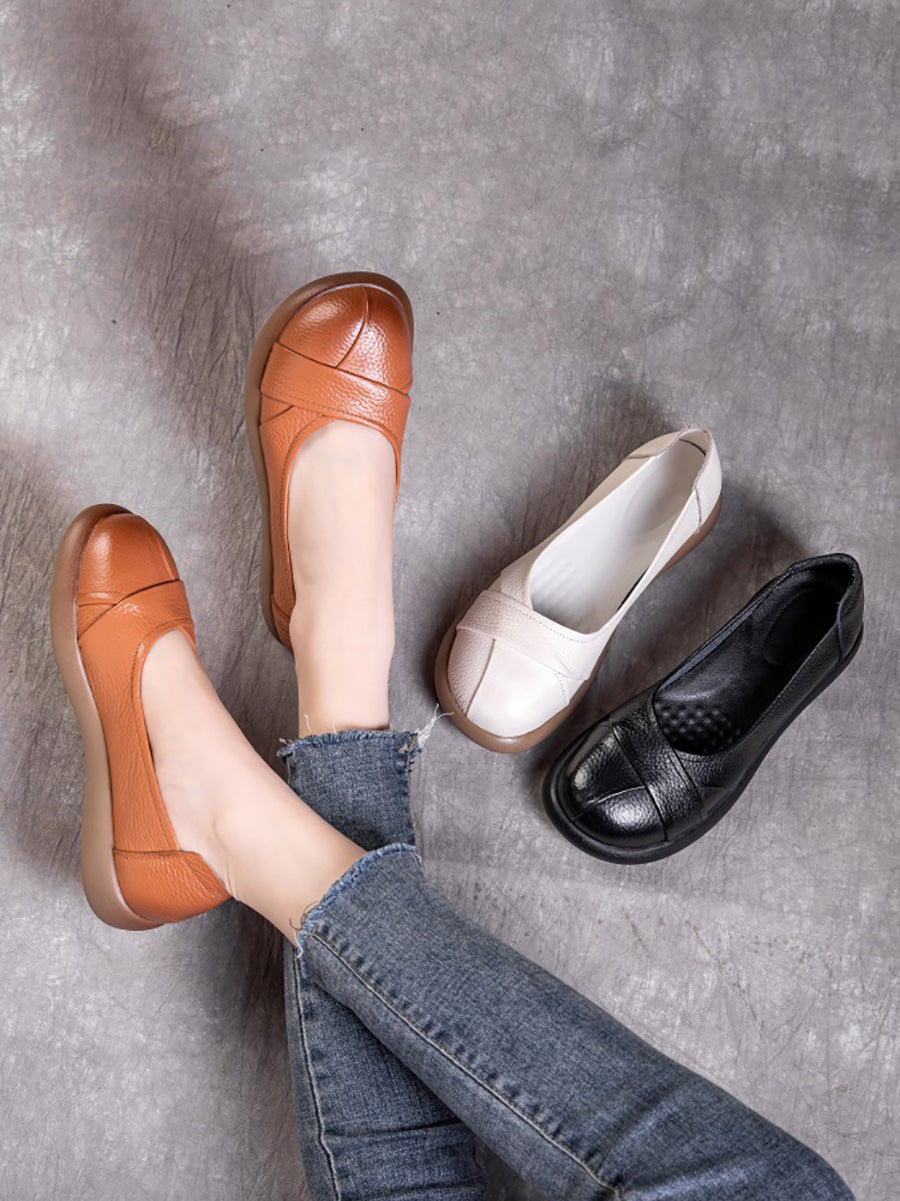 Chaussures plates décontractées en cuir véritable pour femmes