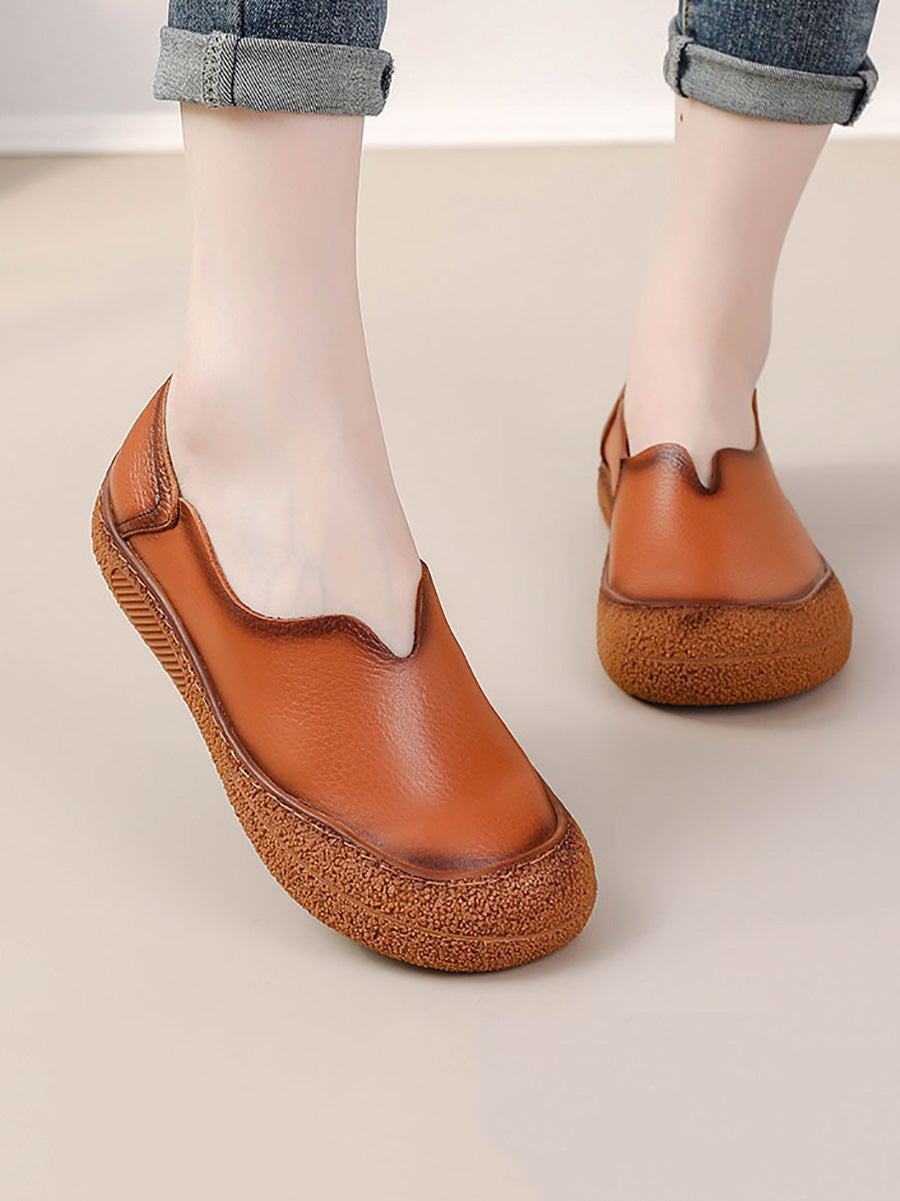 Women Summer Solid Soft Genuine Leather Flat Shoes CX042