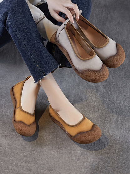 Chaussures plates d'été en cuir véritable pour femmes, colorblock