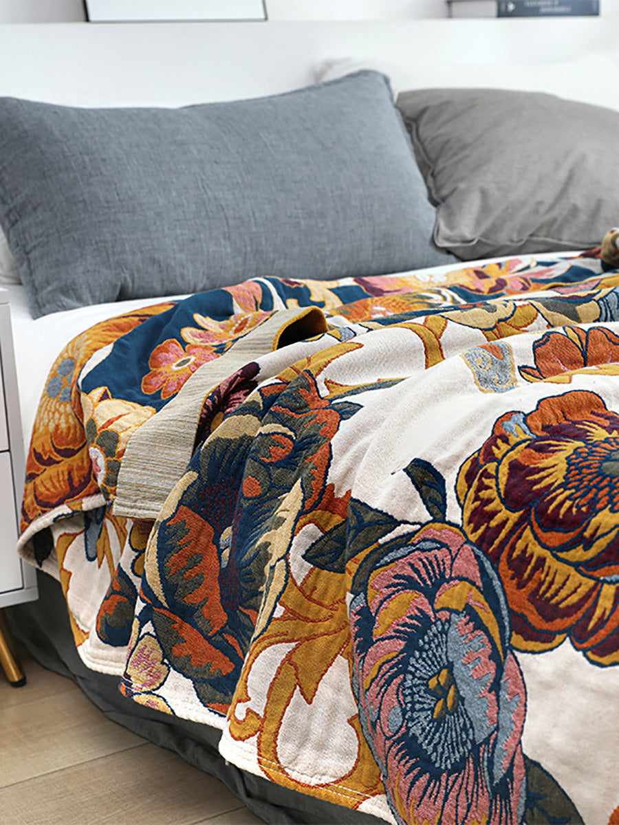 Couverture de canapé 100 % coton à fleurs