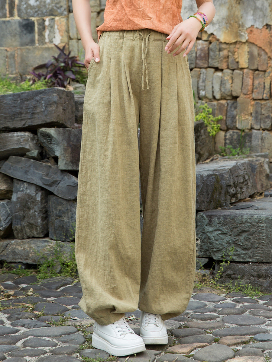 Pantalon d'été droit en ramie pure pour femme, couleur usée 