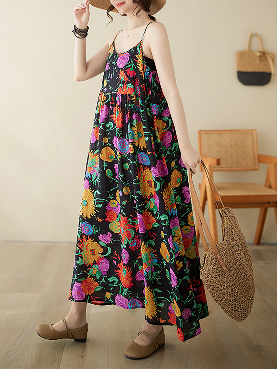 Women Artsy Summer Flower Loose Vest Dress PA1020