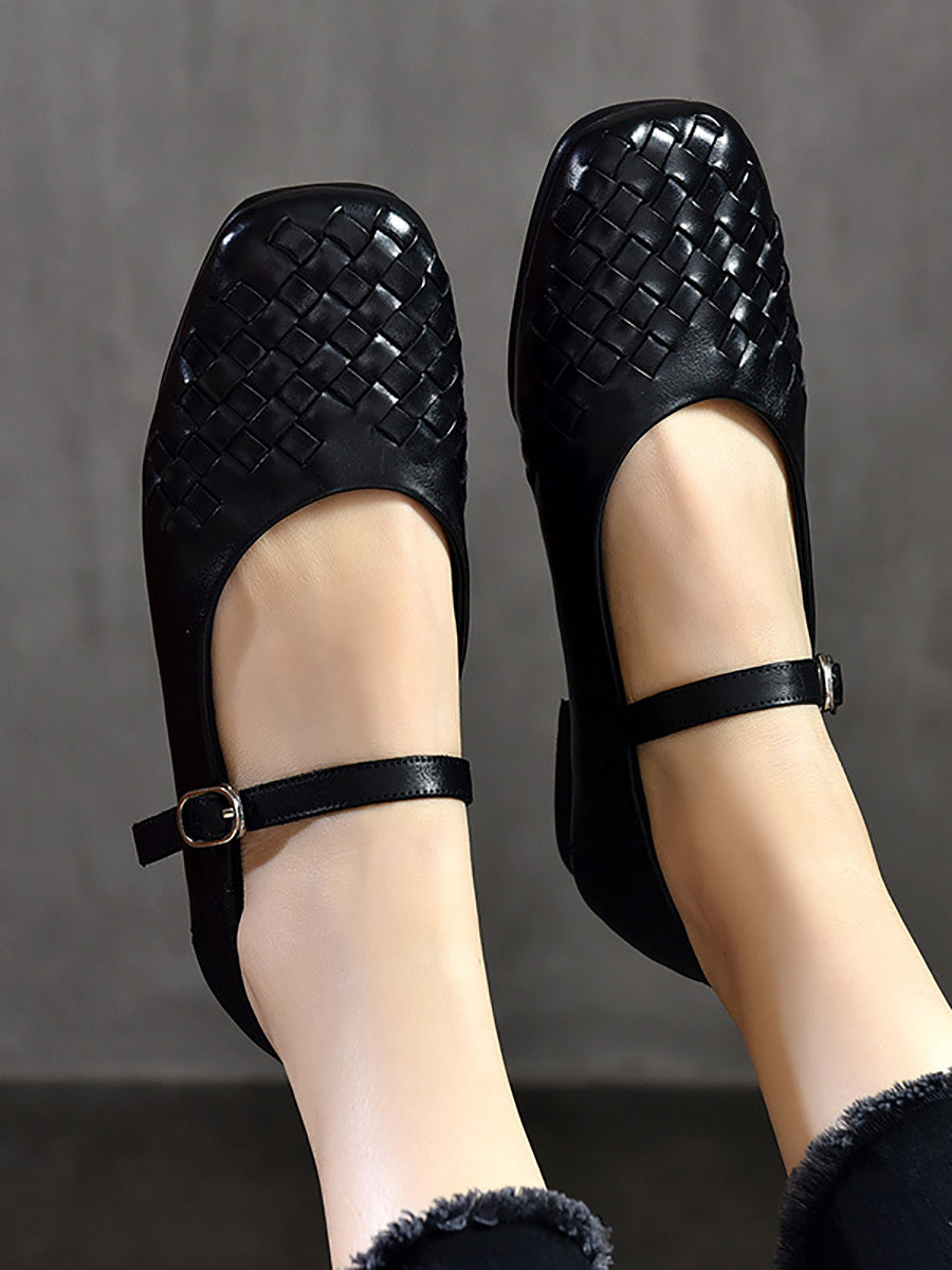 Women Summer Casual Leather Weave Low-Heel Shoes LL004