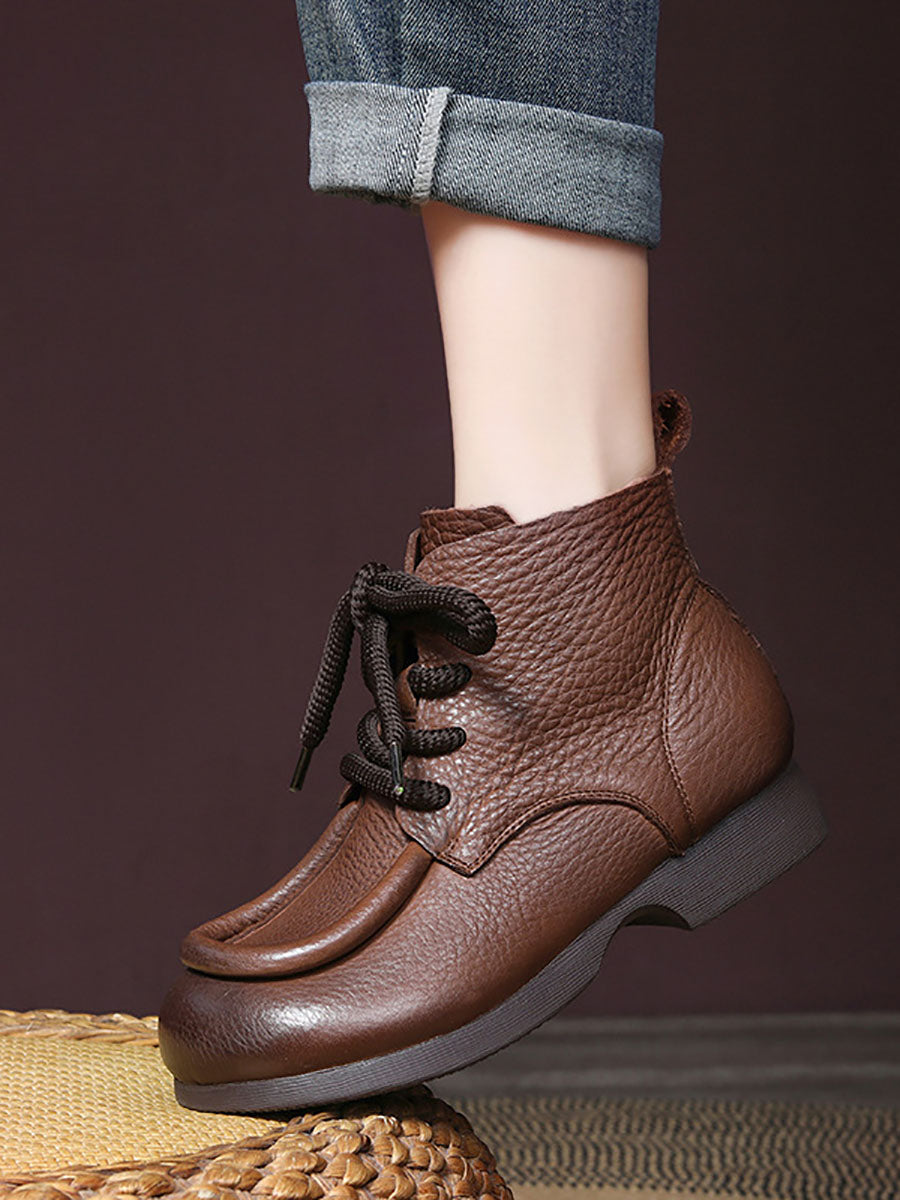 Women Winter Genuine Leather Strap Low Heel Boots BA1077