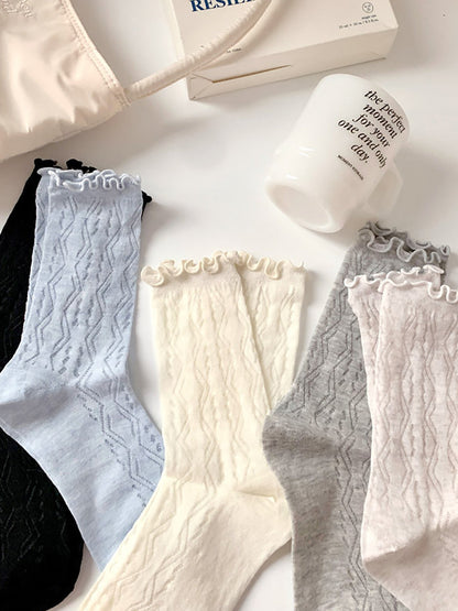 Lot de 5 paires de chaussettes mi-mollet fines d'été pour femmes ZZ1007