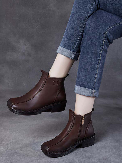 Bottes mi-talons en cuir véritable pour femme, automne AH1050