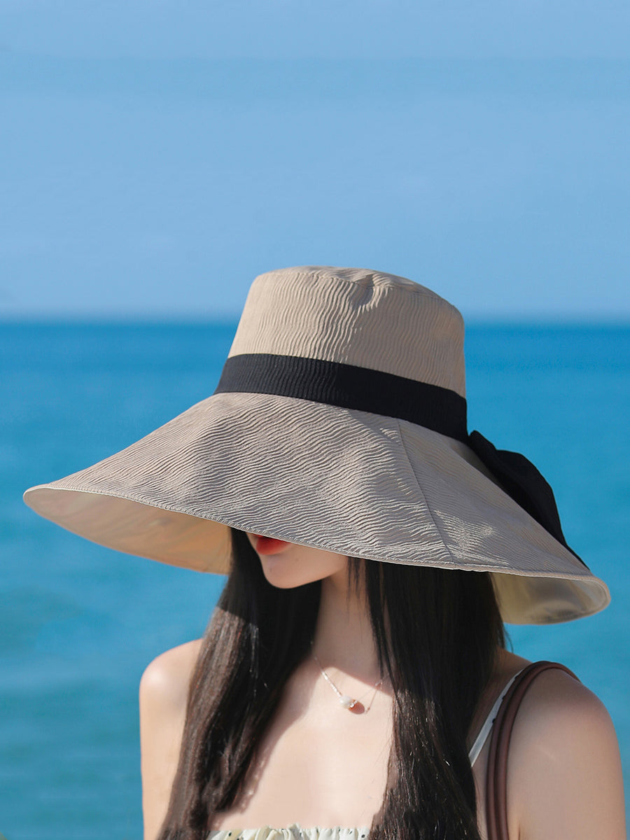 Women Summer Colorblock Sunproof Bowknot Hat QW1022