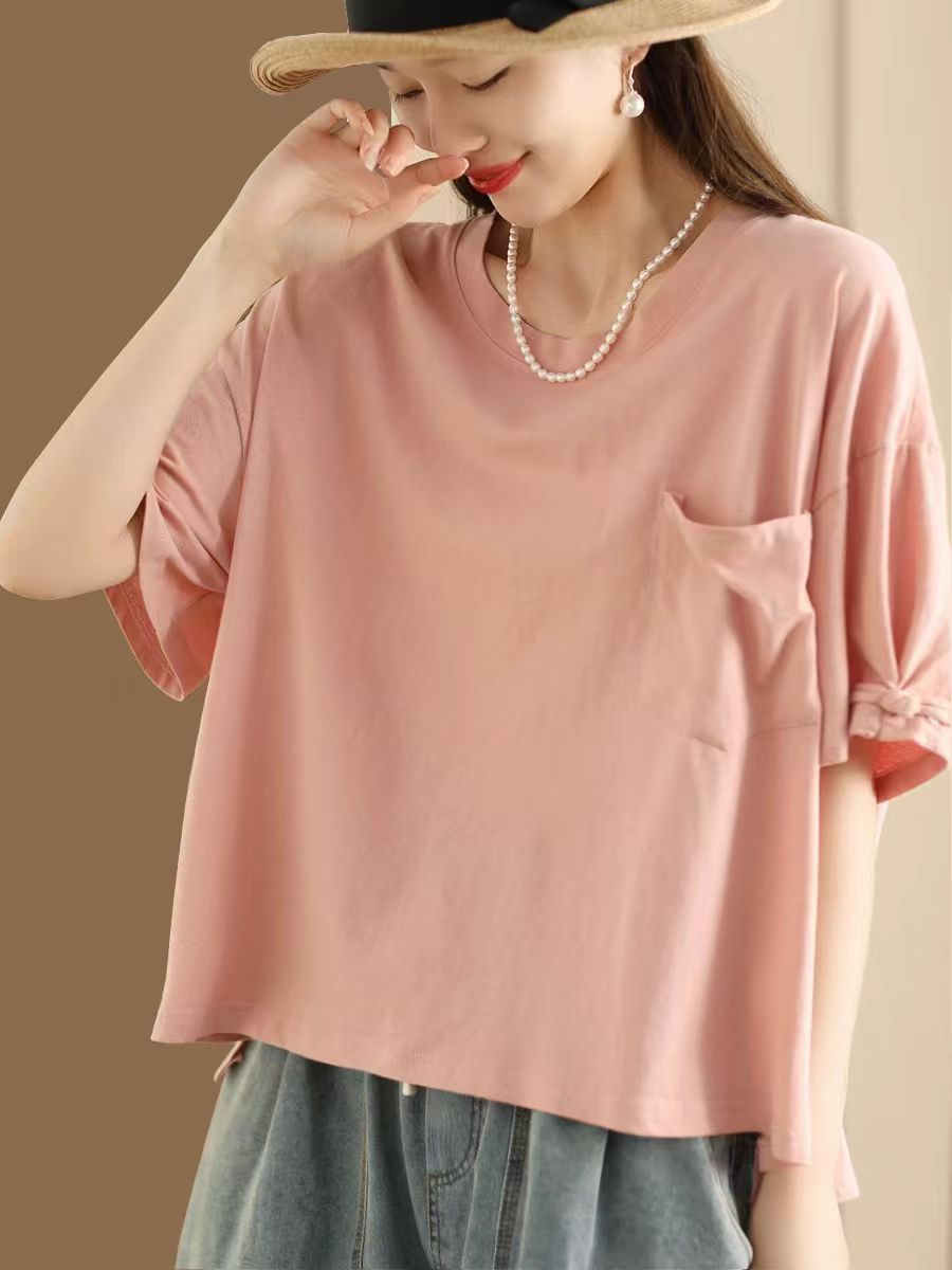 Women Summer Casual Solid Loose Cotton Shirt TY1004