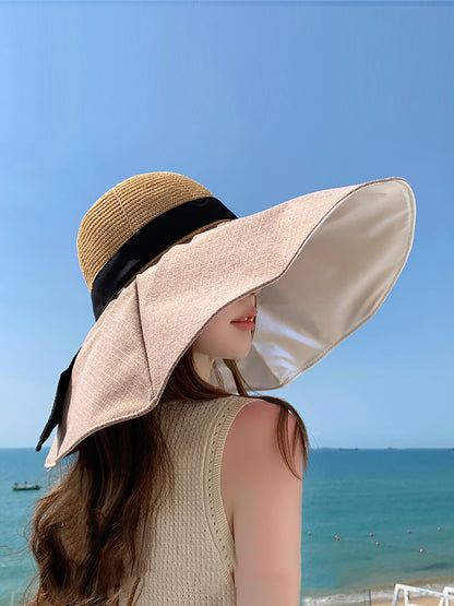 Chapeau d'été à large bord pour femme, résistant au soleil, colorblock, WE1002 