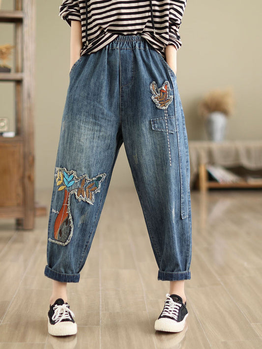 Women Summer Patch Spliced Denim Harem Pants CV1044