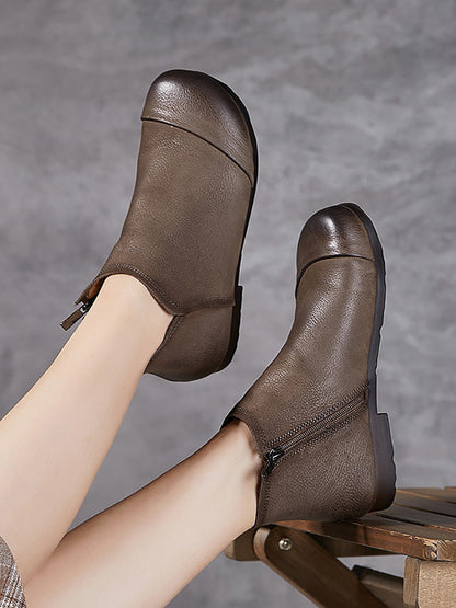 Bottes d'hiver à talons bas en cuir véritable pour femmes AH1082