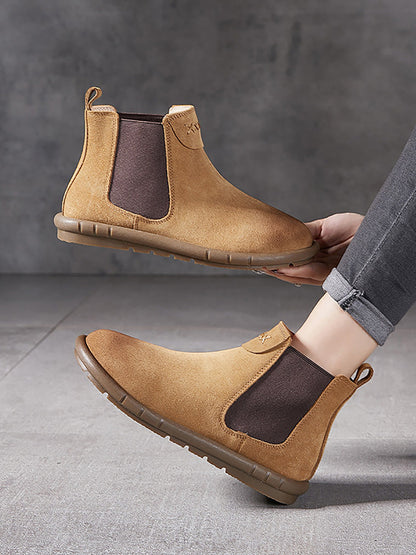 Bottines Chelsea plates en cuir véritable à blocs de couleurs pour femmes AH1071