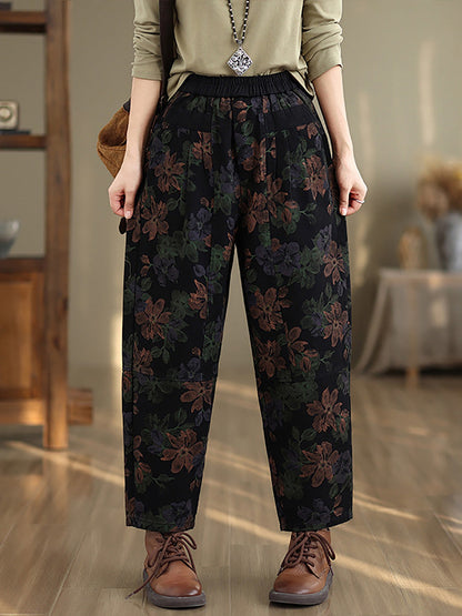 Pantalon sarouel en coton à fleurs vintage pour femme AI1038