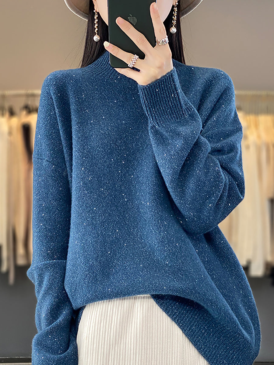 Women Autumn Knit 100%Wool Half-Turtleneck Sweater WU009